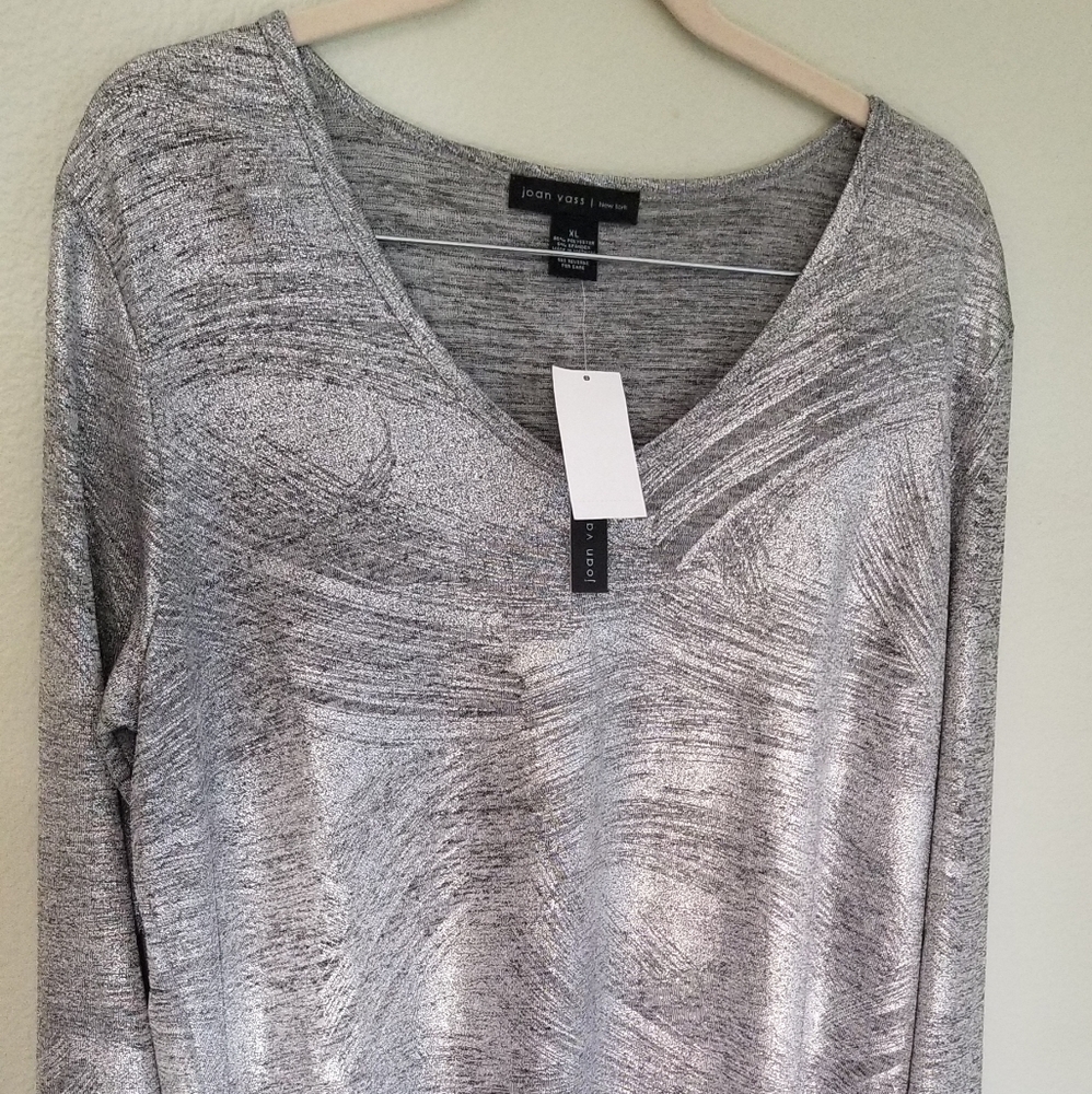 Joan Vass NY Silver Metalic Top XL NWT